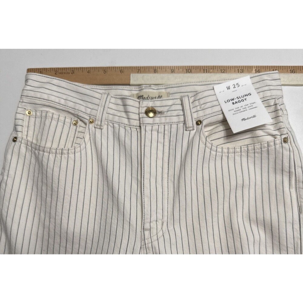 Madewell 25 Cream Railroad Striped Low Slung Baggy 100% Cotton Jeans NWT - Picture 9 of 13